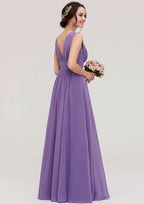 Floor-Length Scalloped Neck Sleeveless Chiffon Bridesmaid Dress With Pleats BM bride