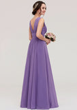 Floor-Length Scalloped Neck Sleeveless Chiffon Bridesmaid Dress With Pleats BM bride