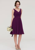 Knee-Length Chiffon Bridesmaid Dresses, A-Line/Princess Style, V-Neck, Sleeveless, With Pleats BM bride