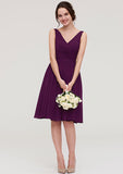 Knee-Length Chiffon Bridesmaid Dresses, A-Line/Princess Style, V-Neck, Sleeveless, With Pleats BM bride