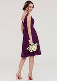 Knee-Length Chiffon Bridesmaid Dresses, A-Line/Princess Style, V-Neck, Sleeveless, With Pleats BM bride
