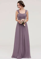 Floor-Length Chiffon Bridesmaid Dress With Pleats In A-Line/Princess Style, Square Neck, Sleeveless BM bride