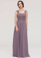 Floor-Length Chiffon Bridesmaid Dress With Pleats In A-Line/Princess Style, Square Neck, Sleeveless BM bride
