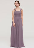 Floor-Length Chiffon Bridesmaid Dress With Pleats In A-Line/Princess Style, Square Neck, Sleeveless BM bride