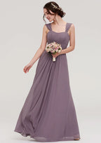 Floor-Length Chiffon Bridesmaid Dress With Pleats In A-Line/Princess Style, Square Neck, Sleeveless BM bride