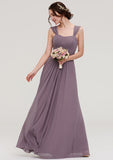 Floor-Length Chiffon Bridesmaid Dress With Pleats In A-Line/Princess Style, Square Neck, Sleeveless BM bride