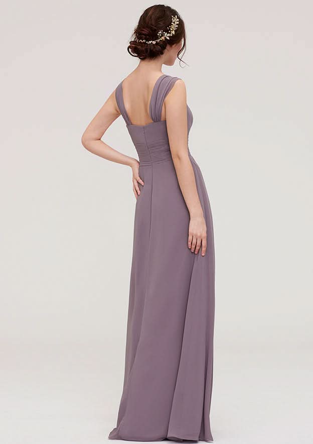 Floor-Length Chiffon Bridesmaid Dress With Pleats In A-Line/Princess Style, Square Neck, Sleeveless BM bride