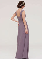 Floor-Length Chiffon Bridesmaid Dress With Pleats In A-Line/Princess Style, Square Neck, Sleeveless BM bride