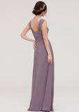 Floor-Length Chiffon Bridesmaid Dress With Pleats In A-Line/Princess Style, Square Neck, Sleeveless BM bride