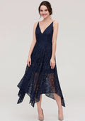 Tea-Length Lace Bridesmaid Dress, A-Line/Princess Style, V-Neck, Sleeveless BM bride