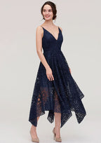 Tea-Length Lace Bridesmaid Dress, A-Line/Princess Style, V-Neck, Sleeveless BM bride