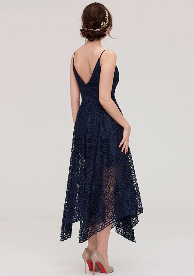 Tea-Length Lace Bridesmaid Dress, A-Line/Princess Style, V-Neck, Sleeveless BM bride