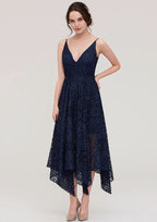 Tea-Length Lace Bridesmaid Dress, A-Line/Princess Style, V-Neck, Sleeveless BM bride