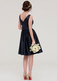 Knee-Length Satin Bridesmaid Dress, A-Line/Princess Style, V-Neck, Sleeveless, With Pleats BM bride