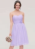 Knee-Length Chiffon Bridesmaid Dress, A-Line/Princess Shape, Sweetheart Neck, Sleeveless, With Pleats And Flowers BM bride