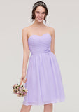 Knee-Length Chiffon Bridesmaid Dress, A-Line/Princess Shape, Sweetheart Neck, Sleeveless, With Pleats And Flowers BM bride