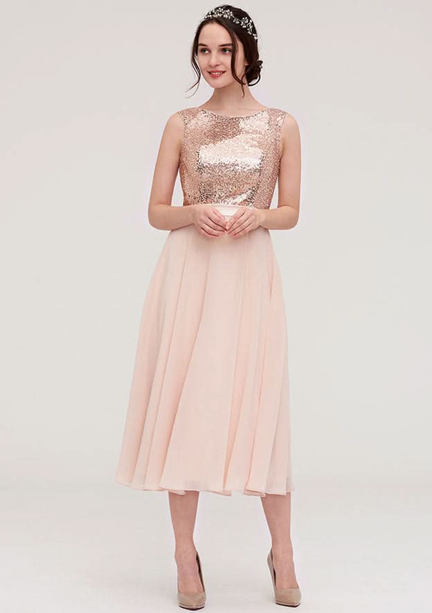 A-Line/Princess Chiffon Bridesmaid Dress, Bateau Neck, Sleeveless, With Sashes And Sequins BM bride
