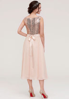 A-Line/Princess Chiffon Bridesmaid Dress, Bateau Neck, Sleeveless, With Sashes And Sequins BM bride