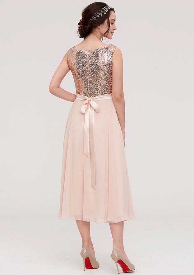 A-Line/Princess Chiffon Bridesmaid Dress, Bateau Neck, Sleeveless, With Sashes And Sequins BM bride