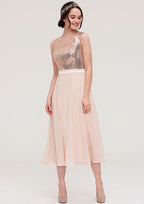 A-Line/Princess Chiffon Bridesmaid Dress, Bateau Neck, Sleeveless, With Sashes And Sequins BM bride