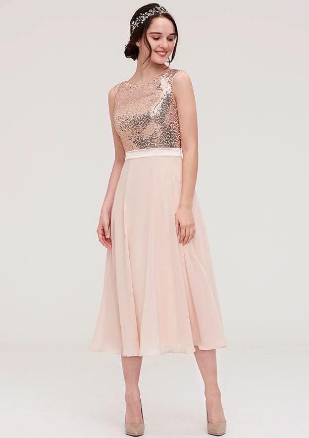 A-Line/Princess Chiffon Bridesmaid Dress, Bateau Neck, Sleeveless, With Sashes And Sequins BM bride