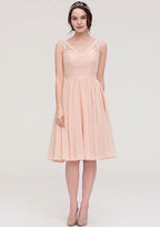 Knee-Length Chiffon Bridesmaid Dress, A-Line/Princess Shape, V-Neck, Sleeveless, With Lace BM bride