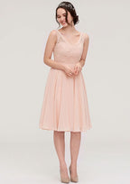Knee-Length Chiffon Bridesmaid Dress, A-Line/Princess Shape, V-Neck, Sleeveless, With Lace BM bride
