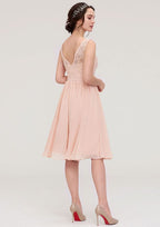Knee-Length Chiffon Bridesmaid Dress, A-Line/Princess Shape, V-Neck, Sleeveless, With Lace BM bride