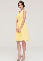 Knee-Length Chiffon Bridesmaid Dress, A-Line/Princess Style, V-Neck, Sleeveless, With Pleats BM bride