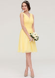 Knee-Length Chiffon Bridesmaid Dress, A-Line/Princess Style, V-Neck, Sleeveless, With Pleats BM bride