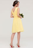 Knee-Length Chiffon Bridesmaid Dress, A-Line/Princess Style, V-Neck, Sleeveless, With Pleats BM bride