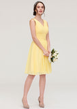 Knee-Length Chiffon Bridesmaid Dress, A-Line/Princess Style, V-Neck, Sleeveless, With Pleats BM bride