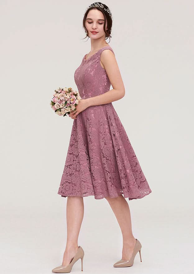 Knee-Length Lace Bridesmaid Dress, A-Line/Princess Style, Sweetheart Neck, Sleeveless BM bride
