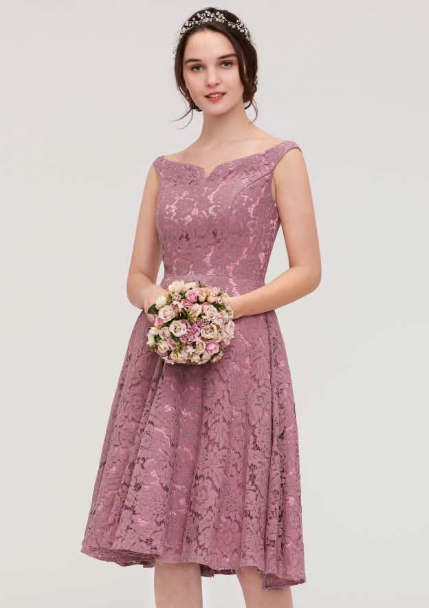Knee-Length Lace Bridesmaid Dress, A-Line/Princess Style, Sweetheart Neck, Sleeveless BM bride
