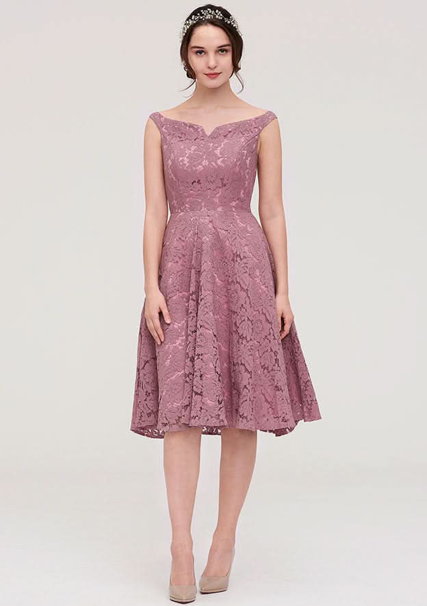 Knee-Length Lace Bridesmaid Dress, A-Line/Princess Style, Sweetheart Neck, Sleeveless BM bride