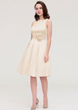 Knee-Length Satin Bridesmaid Dress, A-Line/Princess Style, Bateau Neck, Sleeveless, With Pleats And Flowers BM bride