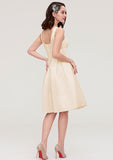 Knee-Length Satin Bridesmaid Dress, A-Line/Princess Style, Bateau Neck, Sleeveless, With Pleats And Flowers BM bride