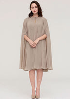 Knee-Length Chiffon Mother of the Bride Dress with Jacket Appliqued Pleated, Half Sleeve Bateau Sheath/Column BM bride