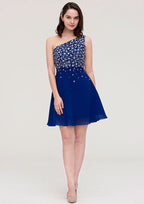 Elegant A-Line One-Shoulder Sleeveless Mini Chiffon Homecoming Dress With Crystal BM bride