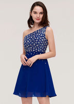 Elegant A-Line One-Shoulder Sleeveless Mini Chiffon Homecoming Dress With Crystal BM bride