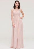 Floor-Length Chiffon Bridesmaid Dress, A-Line/Princess Shape, V-Neck, Sleeveless, With Pleats And Applique BM bride