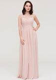 Floor-Length Chiffon Bridesmaid Dress, A-Line/Princess Shape, V-Neck, Sleeveless, With Pleats And Applique BM bride