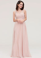 Floor-Length Chiffon Bridesmaid Dress, A-Line/Princess Shape, V-Neck, Sleeveless, With Pleats And Applique BM bride