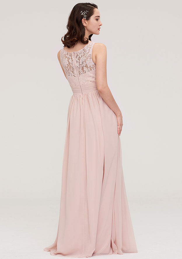 Floor-Length Chiffon Bridesmaid Dress, A-Line/Princess Shape, V-Neck, Sleeveless, With Pleats And Applique BM bride