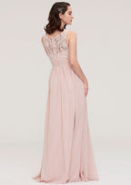 Floor-Length Chiffon Bridesmaid Dress, A-Line/Princess Shape, V-Neck, Sleeveless, With Pleats And Applique BM bride
