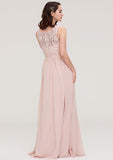 Floor-Length Chiffon Bridesmaid Dress, A-Line/Princess Shape, V-Neck, Sleeveless, With Pleats And Applique BM bride
