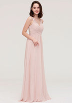 Floor-Length Chiffon Bridesmaid Dress, A-Line/Princess Shape, V-Neck, Sleeveless, With Pleats And Applique BM bride