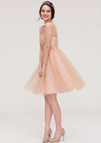 Knee-Length Tulle Bridesmaid Dress, A-Line/Princess Shape, Bateau Neck, Sleeveless, With Pleats And Beading BM bride