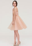 Knee-Length Tulle Bridesmaid Dress, A-Line/Princess Shape, Bateau Neck, Sleeveless, With Pleats And Beading BM bride