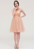 Knee-Length Tulle Bridesmaid Dress, A-Line/Princess Shape, Bateau Neck, Sleeveless, With Pleats And Beading BM bride